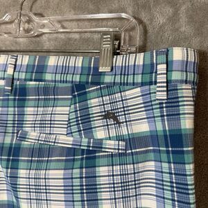 Tommy Bahama Beachfront Golf Plaid Shorts 42 Men 42x9 Grip Waist Blue Stretch